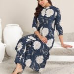 Blue Printed Poly Crepe Cord Set