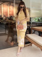 Yellow Printed Cotton Cord Set