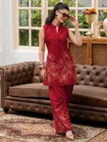 Red Printed Cotton Cord Set - Image 2