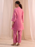 Pink Floral Embroidered Chanderi Cotton Cord Set - Image 3