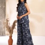 Black Georgette Floral Printed A-Line Cord Set