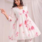 Off White Dobby Georgette Abstract Gathered Cord Set