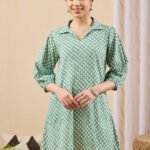 Green Pure Cotton Ethnic Motifs Printed A-Line Short Kurti