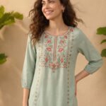 Mint Green Rayon Embroidered Straight Short Kurti