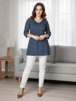 Indigo Pure Cotton Ethnic Motifs Printed Straight Short Kurti