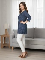 Indigo Pure Cotton Ethnic Motifs Printed Straight Short Kurti - Image 3