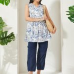 White Pure Cotton Floral Printed A-Line Short Kurti - Style 04286