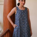 Blue Pure Cotton Geometric Printed A-Line Short Kurti