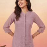 Lavender Dobby Chiffon Solid A-Line Short Kurti