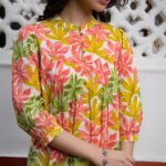 Multicolor Pure Cotton Floral Printed A-Line Short Kurti
