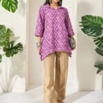 Purple Pure Cotton Ethnic Motifs Printed A-Line Short Kurti