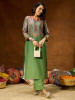 Green Cotton Blend Printed Straight Cord Set