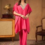 Pink Silk Blend Embroidered Kaftan Cord Set