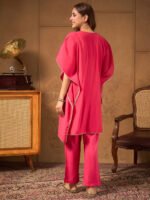 Pink Silk Blend Embroidered Kaftan Cord Set - Image 3