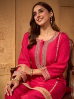 Pink Silk Blend Embroidered A-Line Cord Set - Image 2