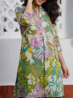 Multi Pure Cotton Floral Printed A-Line Short Kurti - Image 3