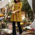 Mustard Pure Cotton Floral Printed A-Line Short Kurti - Style 03918