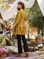 Mustard Pure Cotton Floral Printed A-Line Short Kurti - Style 03918 - Image 3
