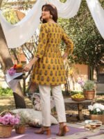 Mustard Pure Cotton Floral Printed A-Line Short Kurti - Style 03919 - Image 3
