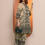 Beige Printed Cotton Blend Cord Set