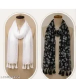 Black Floral Georgette Scarf Set of 2 - Image 2