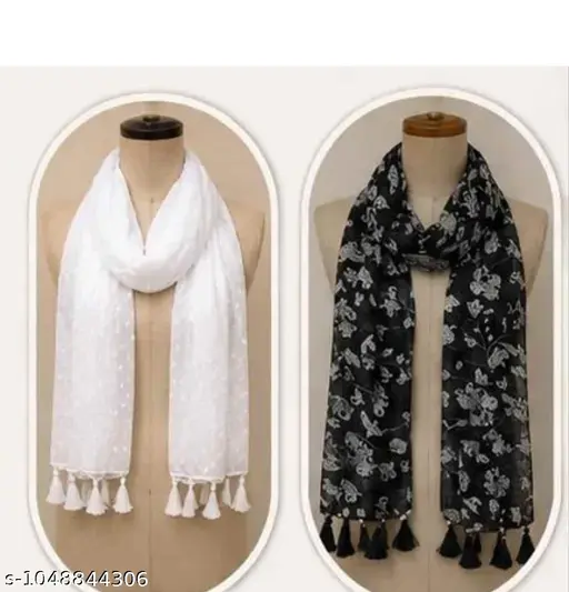 lwpab_512.webp Black Floral Georgette Scarf Set of 2 - Image 1