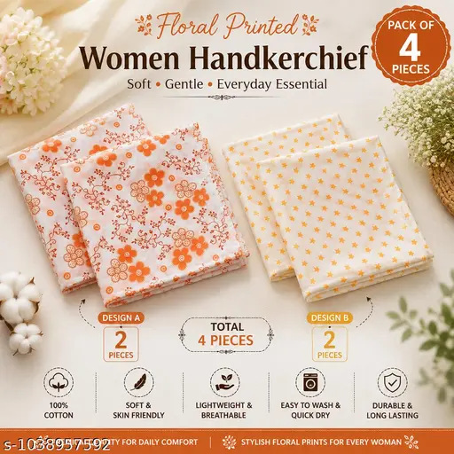 o9lvb_512.webp Floral Cotton Handkerchief Combo Pack of 4 - Image 1