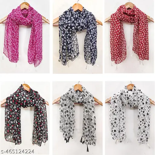 oxyzu_512.webp Multicolor Georgette Tassel Scarf Set - Image 1